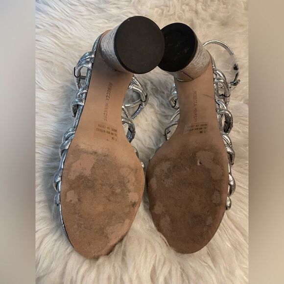 Rebecca Minkoff Apolline Heels Silver Metallica Strappy Sandals 7.5 - Picture 6 of 8